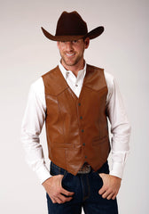 Roper Mens Brown Goat Nappa Leather Vest Tall Fit - Roper