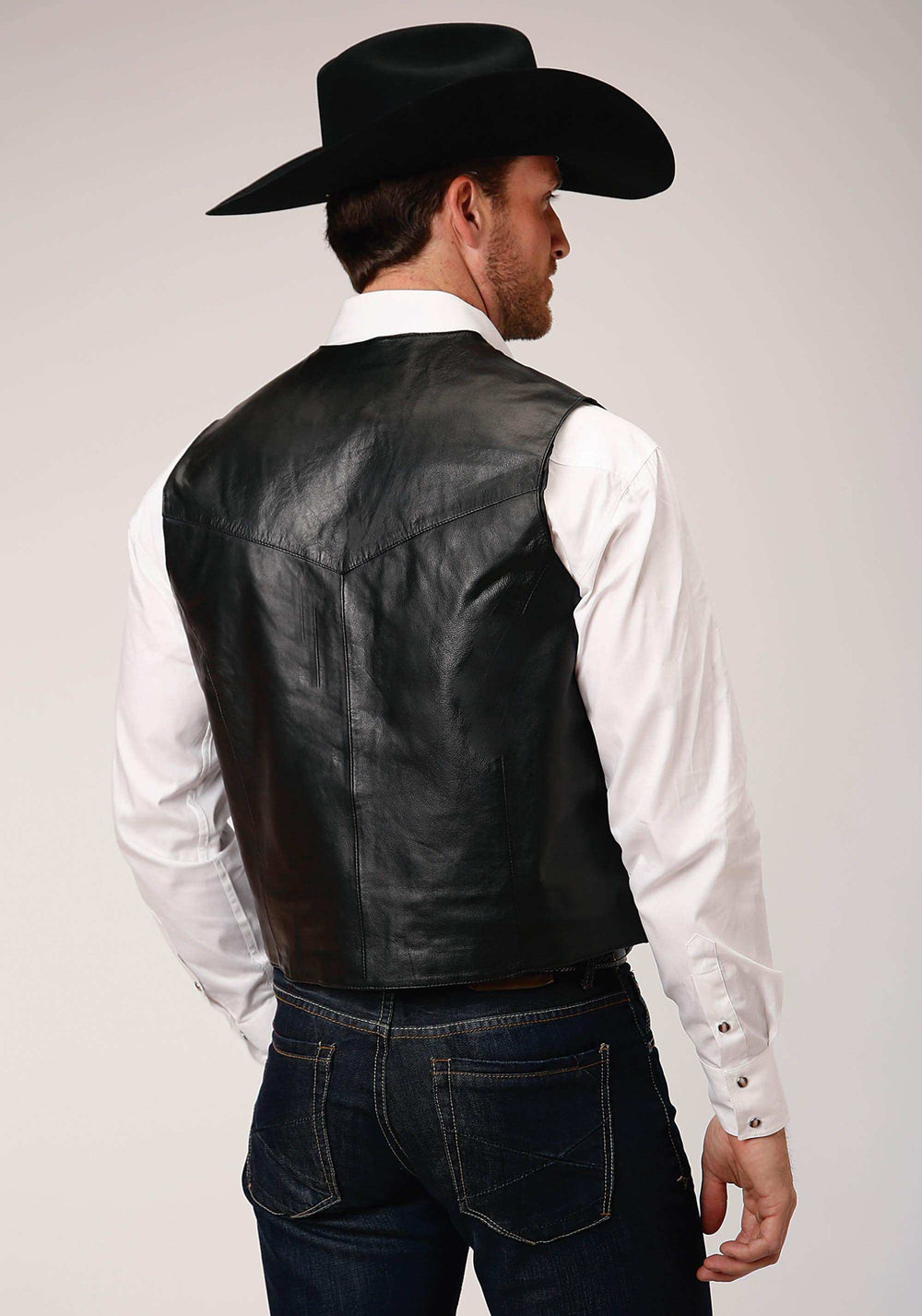 Roper Mens Black Leather Western Vest With Yokes - Roper - Flyclothing LLC