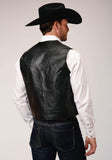 Roper Mens Black Leather Western Vest With Yokes - Roper