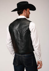 Roper Mens Black Leather Western Vest With Yokes
