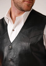 Roper Mens Black Leather Western Vest With Yokes - Roper - Flyclothing LLC