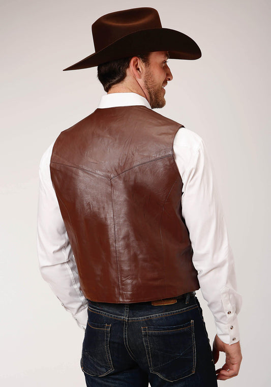 Roper Mens Brown Lamb Nappa Leather Vest - Roper