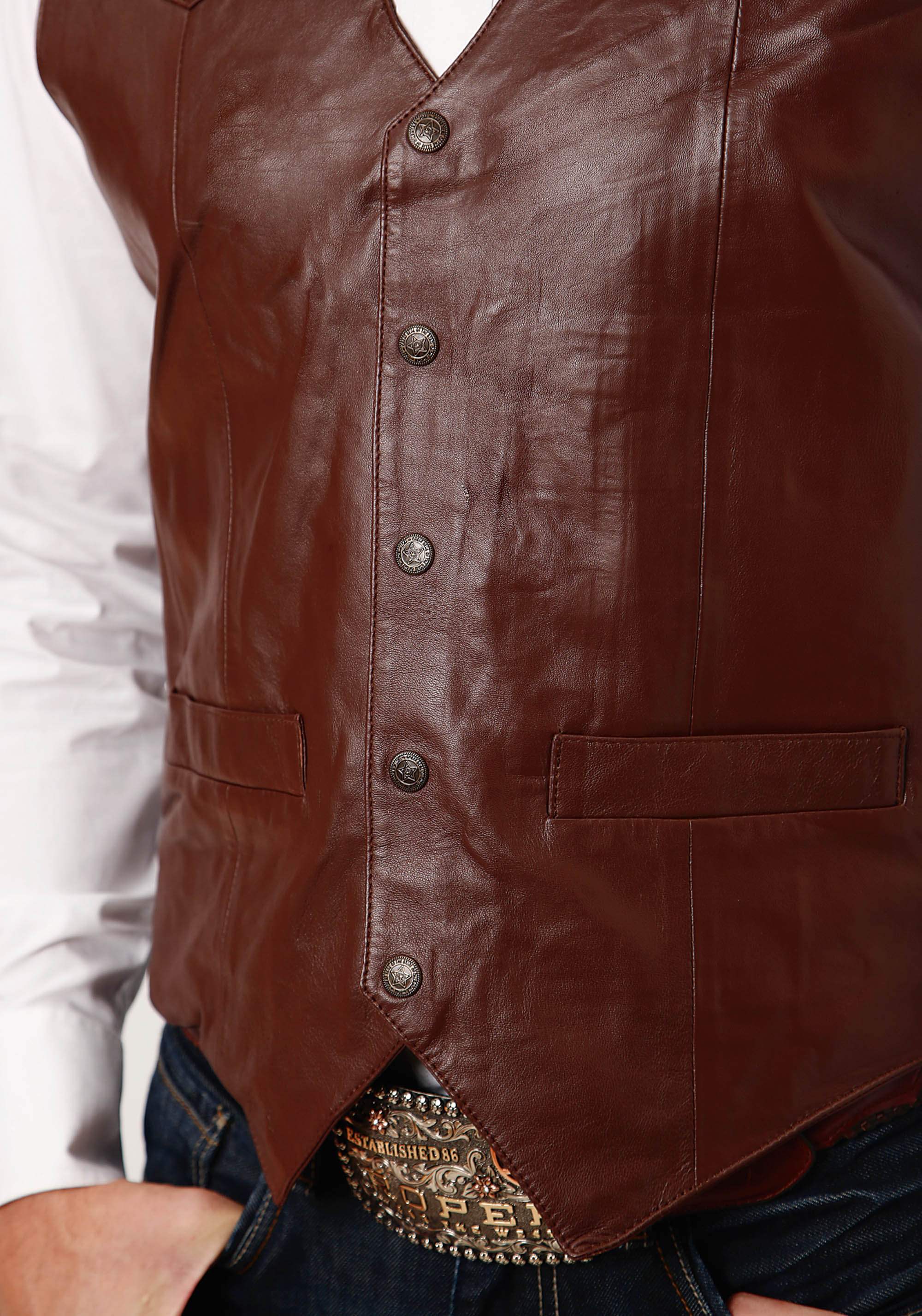 Roper Mens Brown Lamb Nappa Leather Vest - Roper - Flyclothing LLC