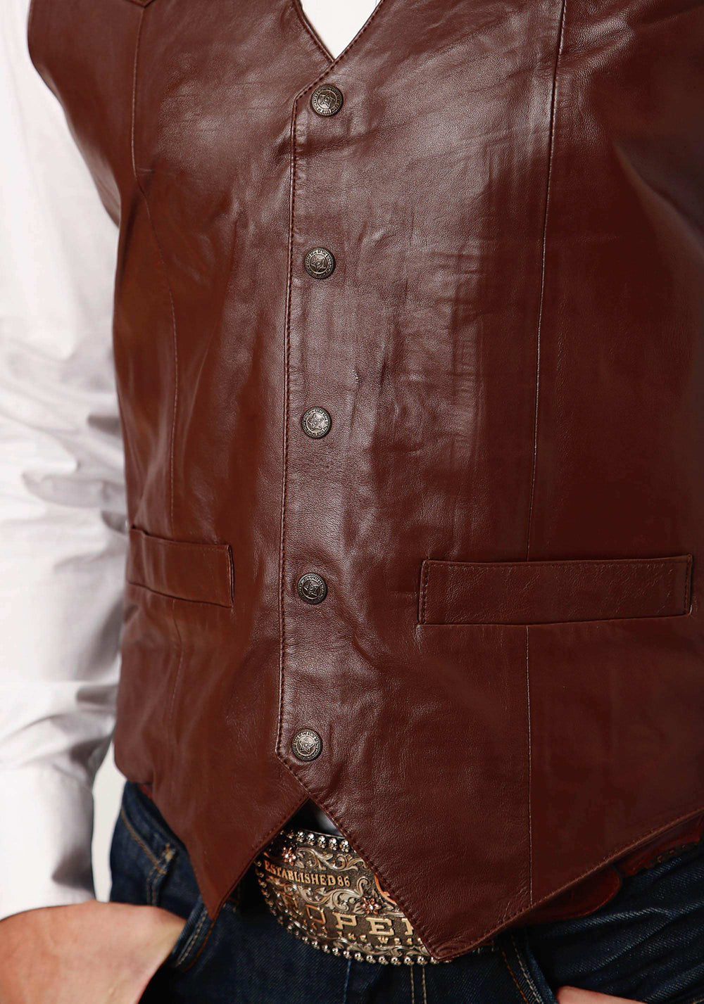 Roper Mens Brown Lamb Nappa Leather Vest - Roper - Flyclothing LLC