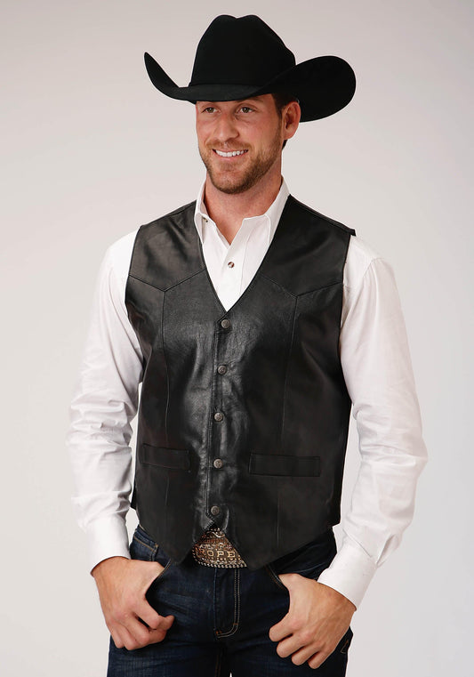 Roper Mens Black Lamb Nappa Western Vest - Roper