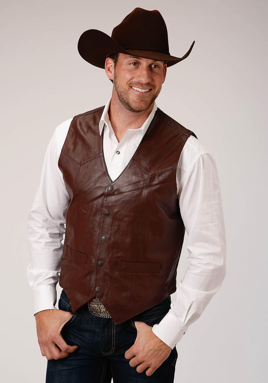 Roper Mens Brown Lamb Nappa Leather Vest Tall Fit - Roper