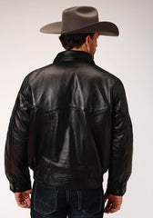 Roper Mens Black Leather Bomber Jacket