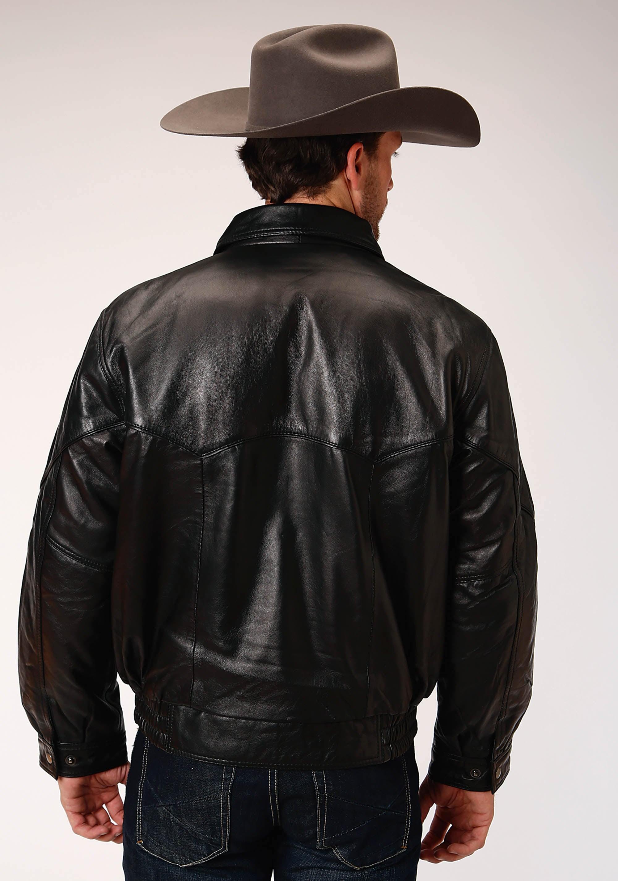 Roper Mens Black Leatherbomber Jacket Big Mans Fit - Roper