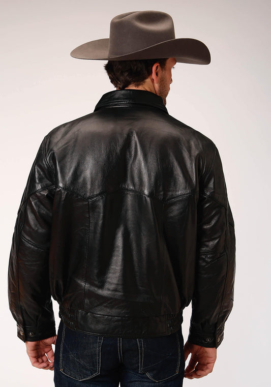 Roper Mens Black Leatherbomber Jacket Big Mans Fit - Roper