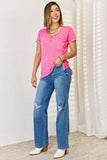 Zenana V-Neck Short Sleeve Slit T-Shirt - Trendsi - Flyclothing LLC