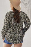 Plus Size Floral Flounce Sleeve Tie-Neck Blouse - Trendsi