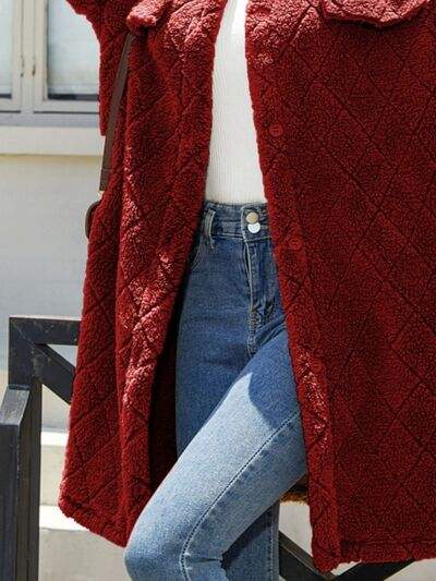 Texture Button Up Dropped Shoulder Coat - Trendsi - Flyclothing LLC