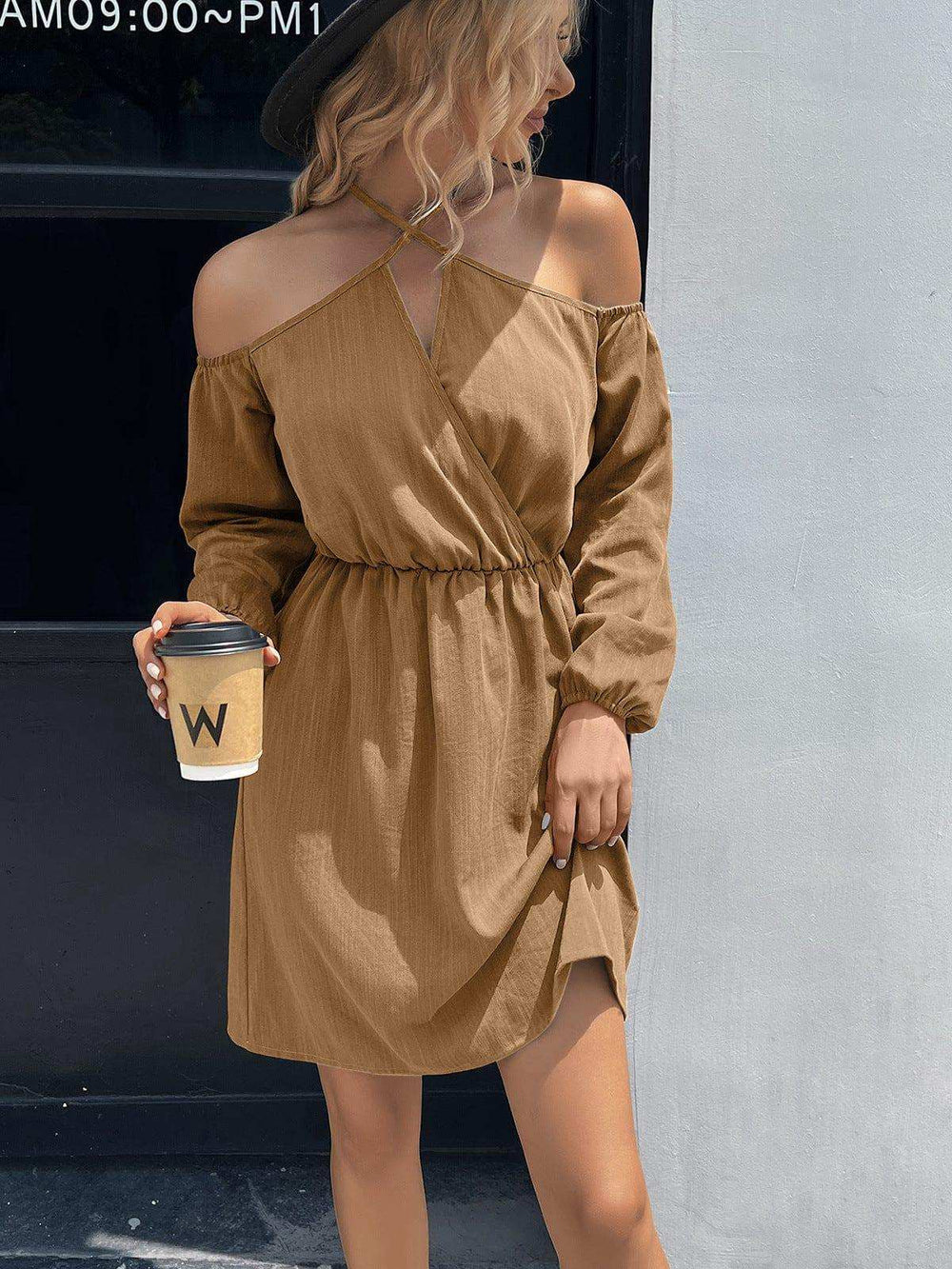 Cold-Shoulder Crisscross Mini Dress - Trendsi - Flyclothing LLC