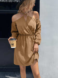 Cold-Shoulder Crisscross Mini Dress - Trendsi - Flyclothing LLC