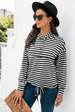Striped Half-Button Dropped Shoulder Hoodie - Trendsi