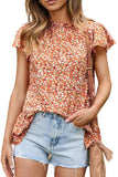Floral Flutter Sleeve Frill Trim Blouse - Trendsi - Flyclothing LLC