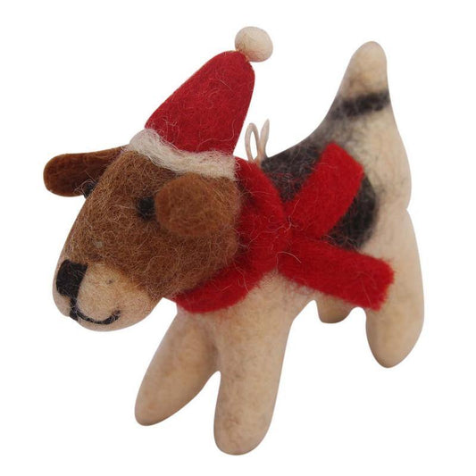 Felt Beagle Ornament with Santa Hat - Global Groove Direct