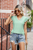 Eyelet Flutter Sleeve Scalloped V-Neck Top - Trendsi - Flyclothing LLC