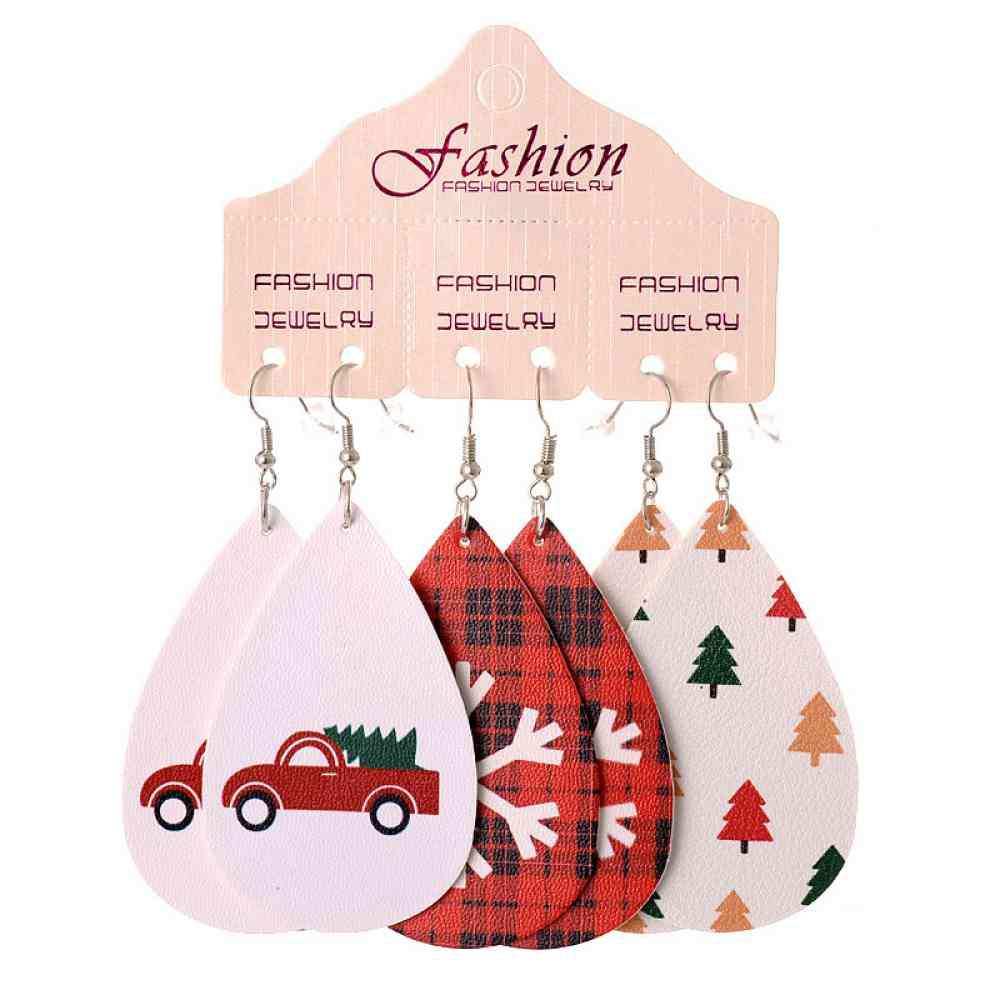 Christmas PU Earrings Set - Trendsi - Flyclothing LLC