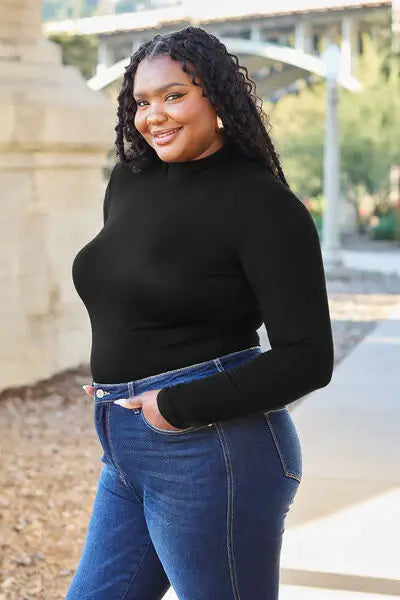 Basic Bae Full Size Mock Neck Long Sleeve Bodysuit - Trendsi - Flyclothing LLC