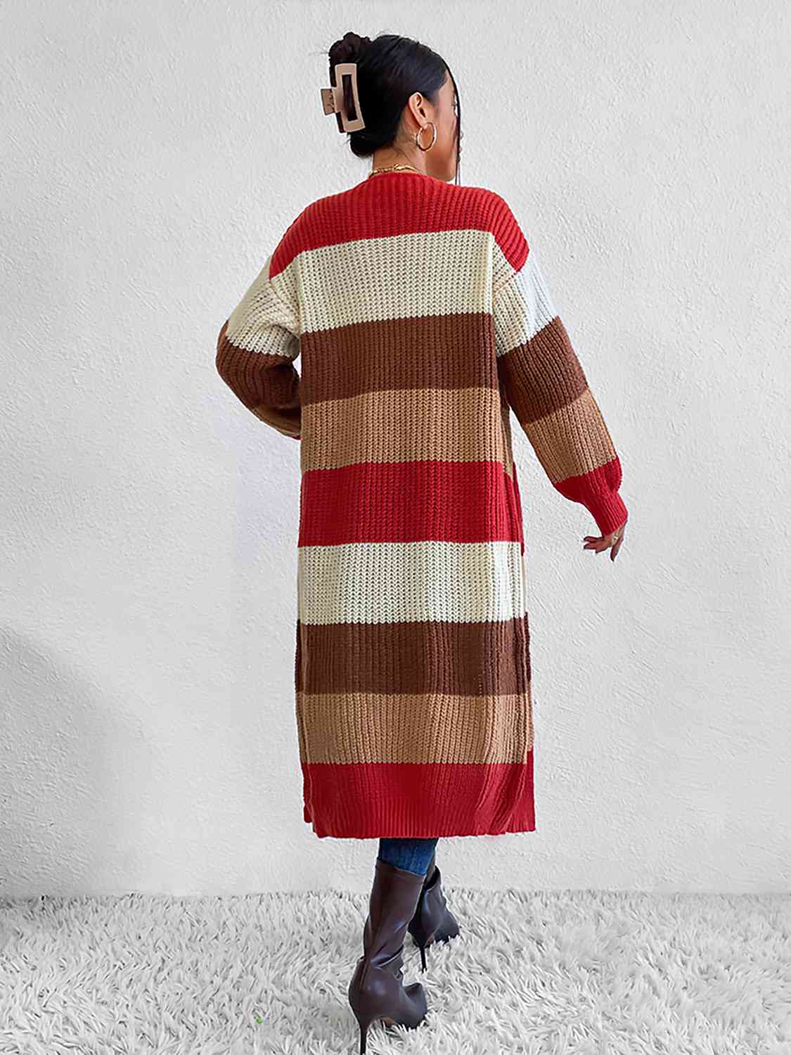 Color Block Open Front Longline Cardigan - Trendsi - Flyclothing LLC