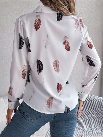 Button Up Printed Collared Neck Shirt - Trendsi