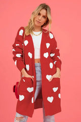 Heart Graphic Open Front Cardigan with Pockets - Trendsi - Flyclothing LLC