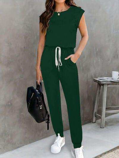 Drawstring Round Neck Sleeveless Jumpsuit - Trendsi - Flyclothing LLC