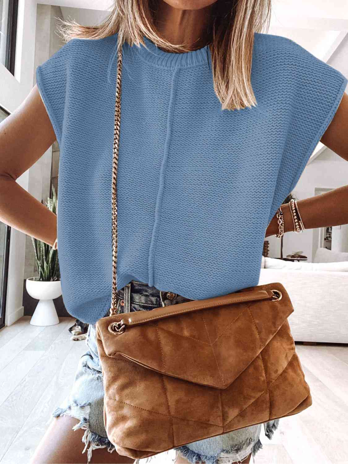 Cap Sleeve Sweater Vest - Trendsi - Flyclothing LLC
