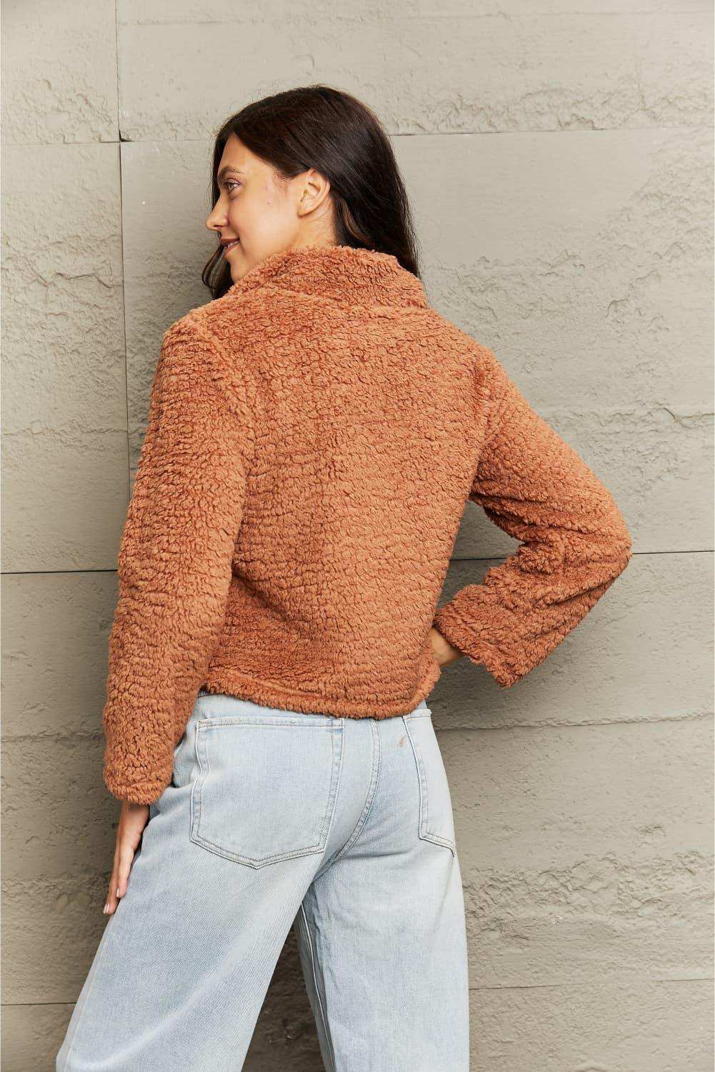 Zip-Up Collared Teddy Jacket - Trendsi - Flyclothing LLC