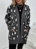 Leopard Open Front Dropped Shoulder Cardigan - Trendsi