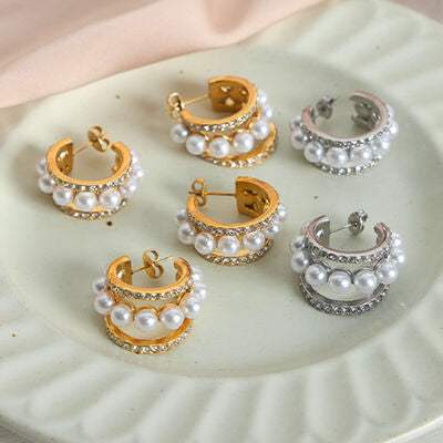 Pearl Titanium Steel C-Hoop Earrings - Trendsi - Flyclothing LLC