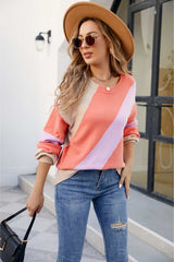 Color Block Ribbed Round Neck Sweater - Trendsi - Flyclothing LLC