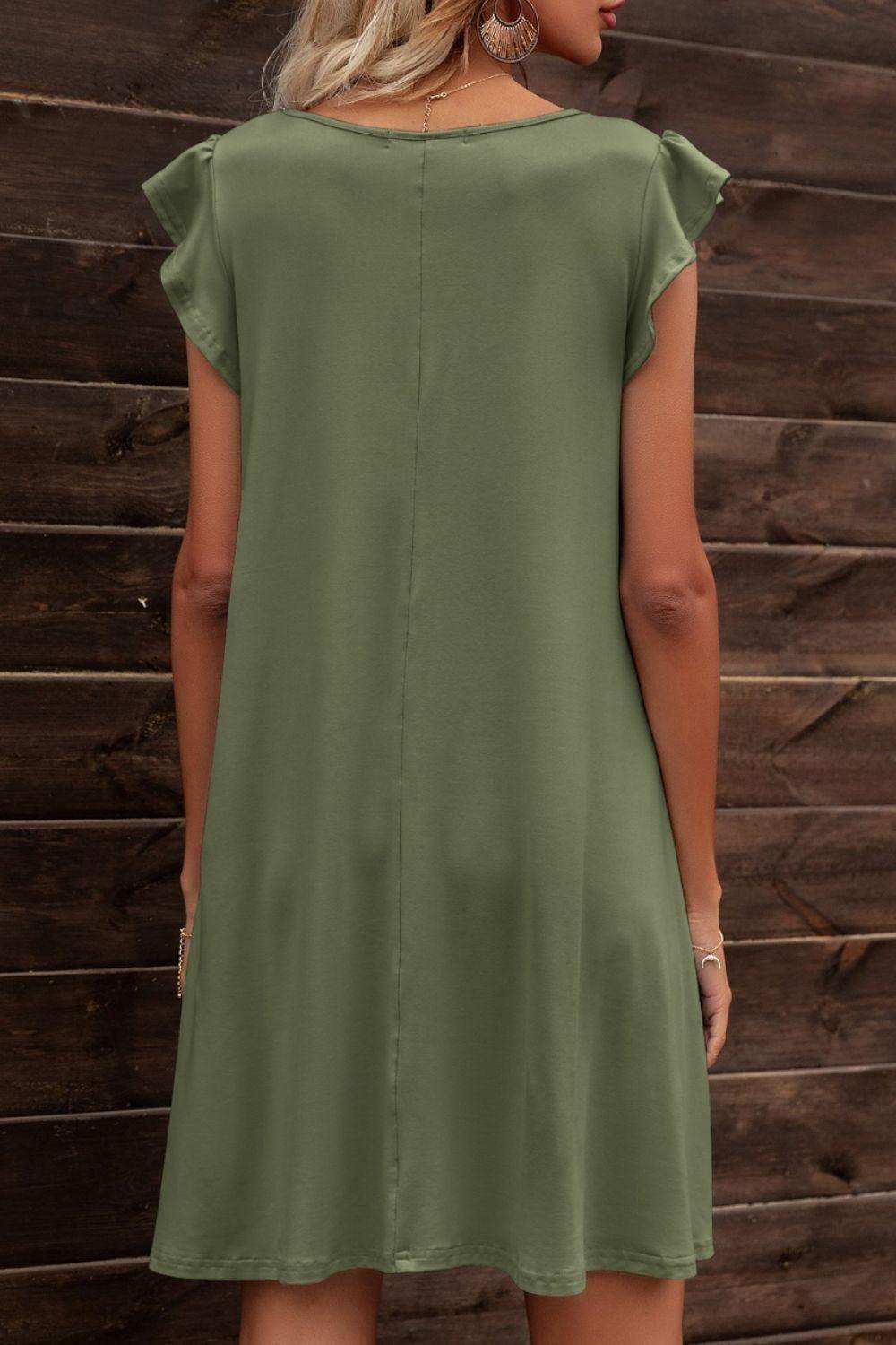 Butterfly Sleeve Round Neck Dress - Trendsi - Flyclothing LLC