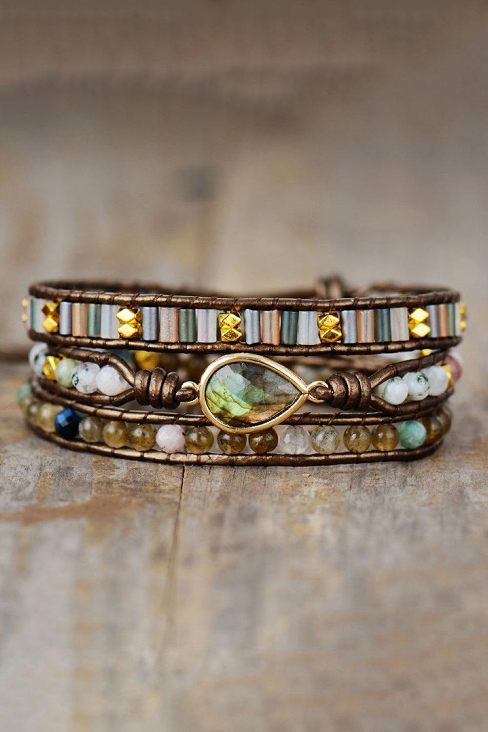 Handmade Triple Layer Beaded Bracelet - Trendsi