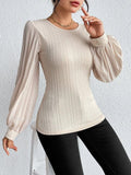 Pleated Puff Sleeve Round Neck Blouse - Trendsi