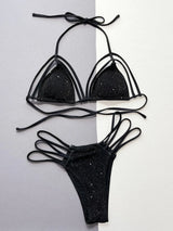 Glitter Halter Neck Strappy Two-Piece Bikini Set - Trendsi - Flyclothing LLC
