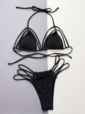 Glitter Halter Neck Strappy Two-Piece Bikini Set - Trendsi - Flyclothing LLC