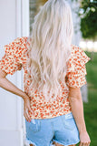 Floral Round Neck Flutter Sleeve Blouse - Trendsi - Flyclothing LLC