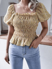 Frill Smocked Square Neck Short Sleeve Blouse - Trendsi