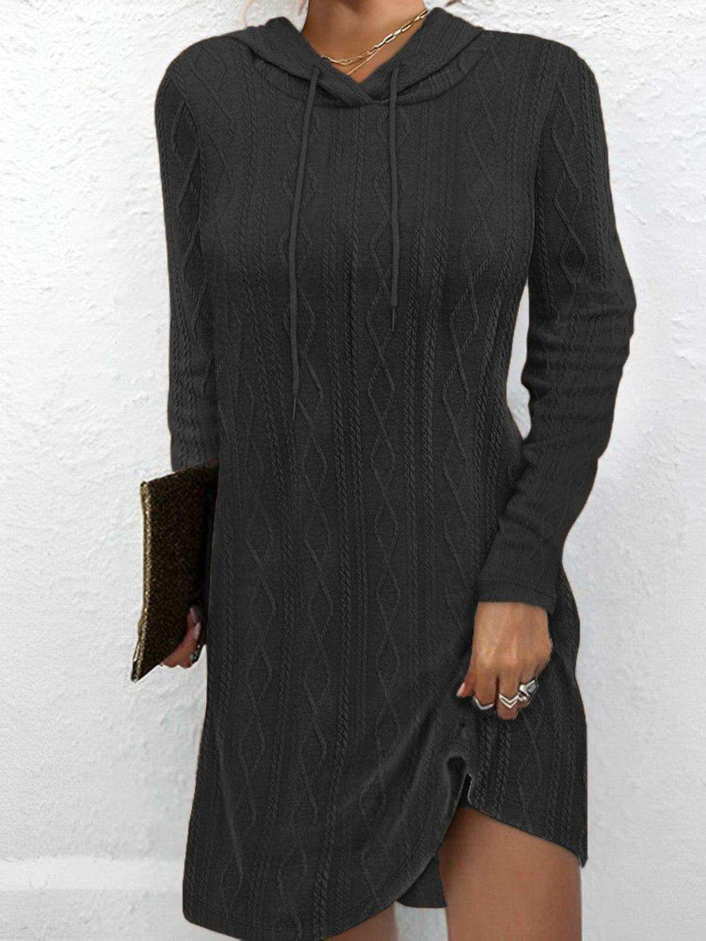 Drawstring Hooded Sweater Dress - Trendsi - Flyclothing LLC