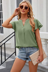 Notched Cap Sleeve T-Shirt - Trendsi - Flyclothing LLC