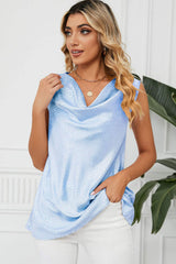 Ruched Cowl Neck Tank - Trendsi - Flyclothing LLC