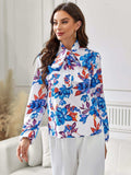 Floral Tie Neck Long Sleeve Blouse - Trendsi - Flyclothing LLC