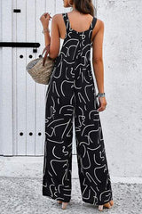 Printed Wide Strap Jumpsuit with Pockets - Trendsi - Flyclothing LLC