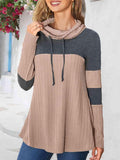 Contrast Drawstring Long Sleeve Top - Trendsi