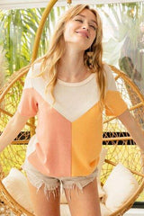 BiBi Round Neck Color Block Short Sleeve T-Shirt - Trendsi - Flyclothing LLC