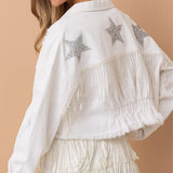 Distressed Raw Hem Dropped Shoulder Denim Jacket - Trendsi