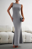 Round Neck Sleeveless Maxi Fishtail Dress - Trendsi