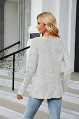Buttoned Long Sleeve Slit Top - Trendsi - Flyclothing LLC